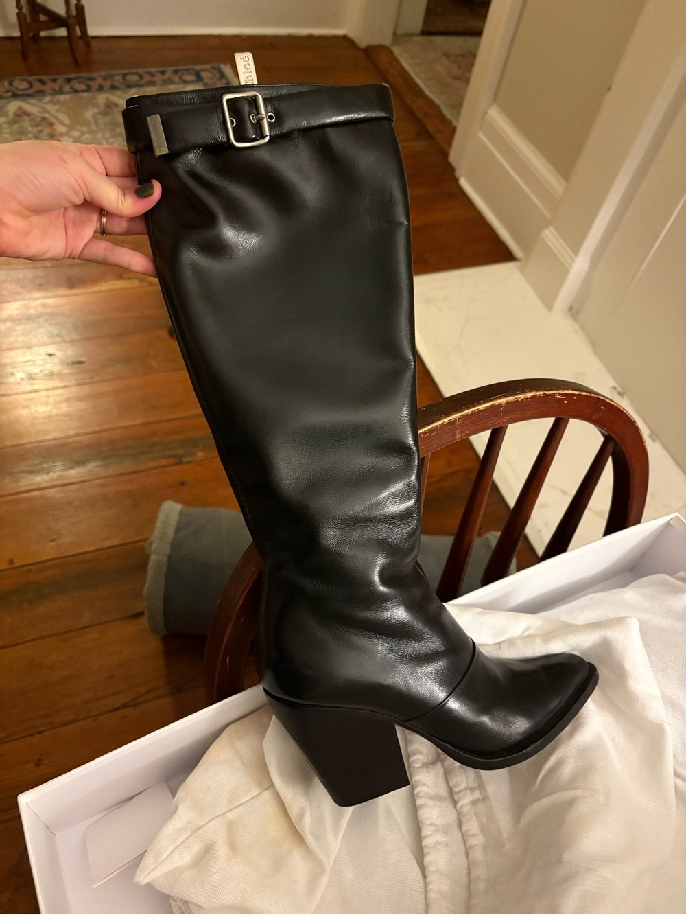 Chloé Black Leather Knee-High Heeled Boots - Size 40